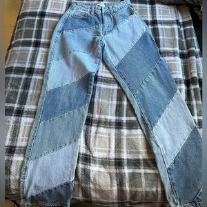 FOREVER 21 Reworked Diagonal Striped Jeans